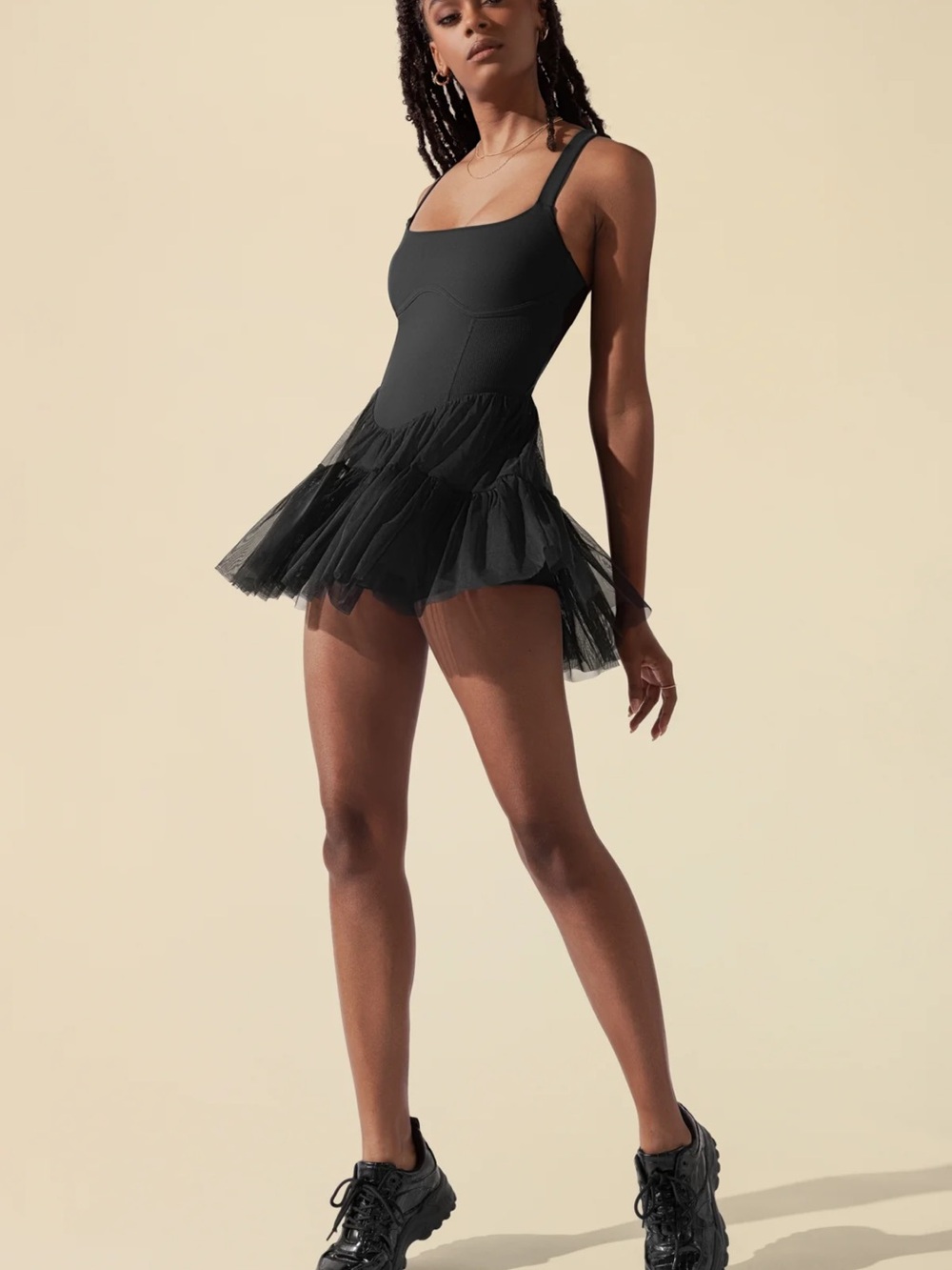 POPFLEX Black Tulle Skirted Bodysuit dress NWT